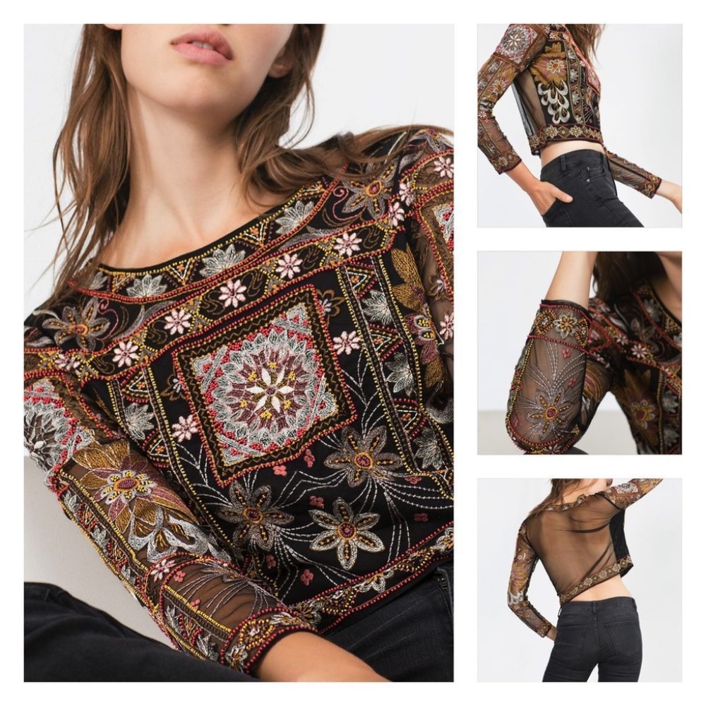 Zara Premium Mesh Embroidered Beaded Top NWT
